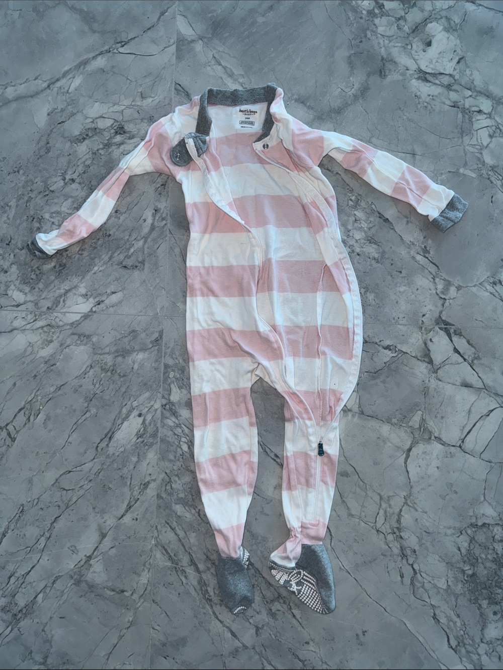 Burt’s Bees Baby Pink & White Striped Footed Baby One-Piece